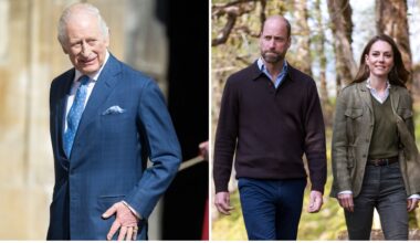 Composite of a picture of King Charles on Easter Sunday 2025 and a picture of Prince William and Kate on the Isle of Mull in 2025