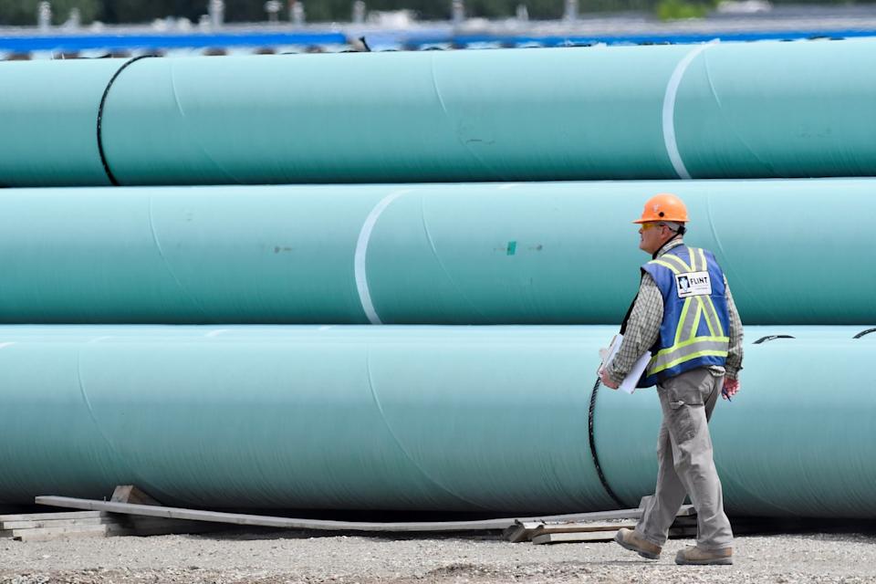 A pipe yard servicing government-owned oil pipeline operator Trans Mountain is seen in Kamloops, British Columbia, Canada June 7, 2021.