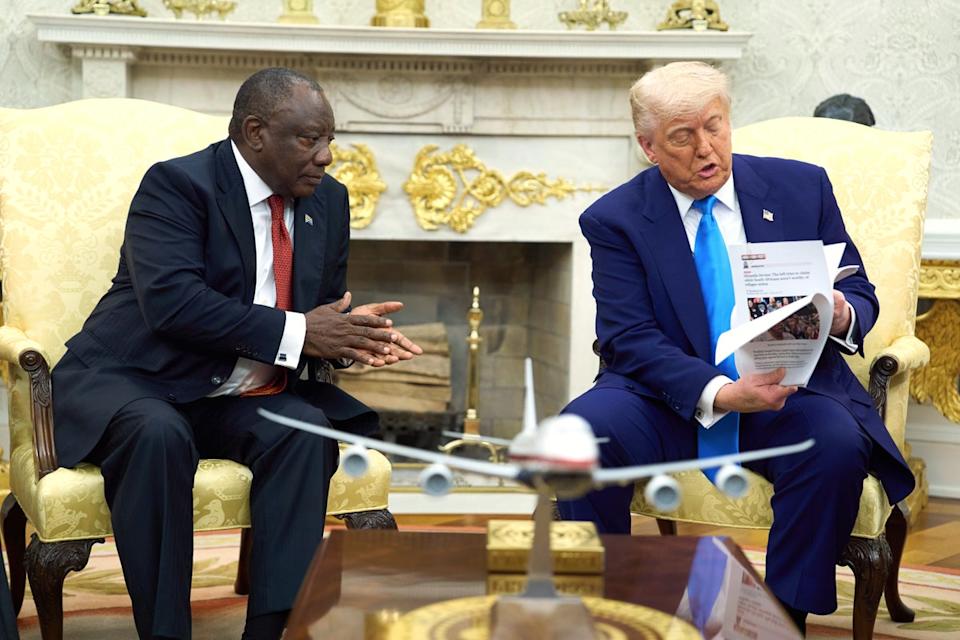 Donald Trump meets Cyril Ramaphosa in the Oval Office of the White House on Wednesday (AP)