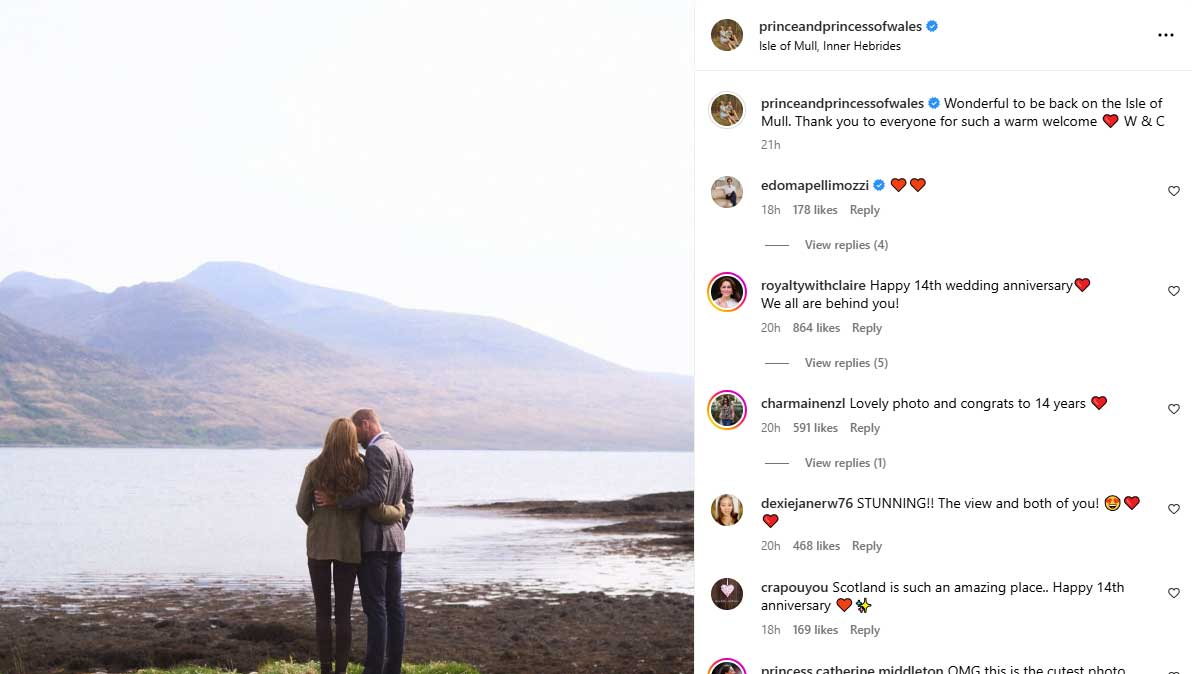 Prince Andrews son-in-law reacts to William and Kates romantic photo