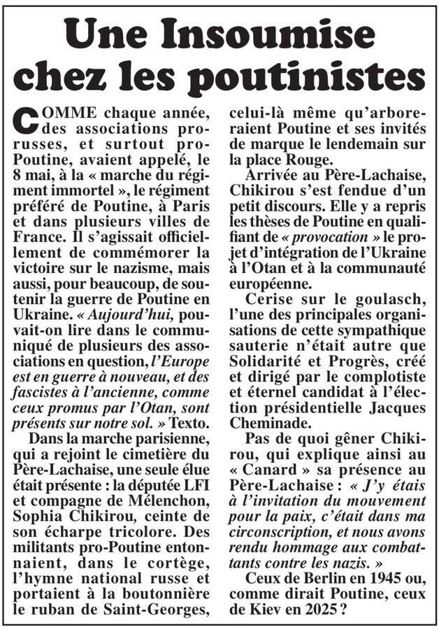 Une insoumise chez les poutinistes.  Canard Enchainé.