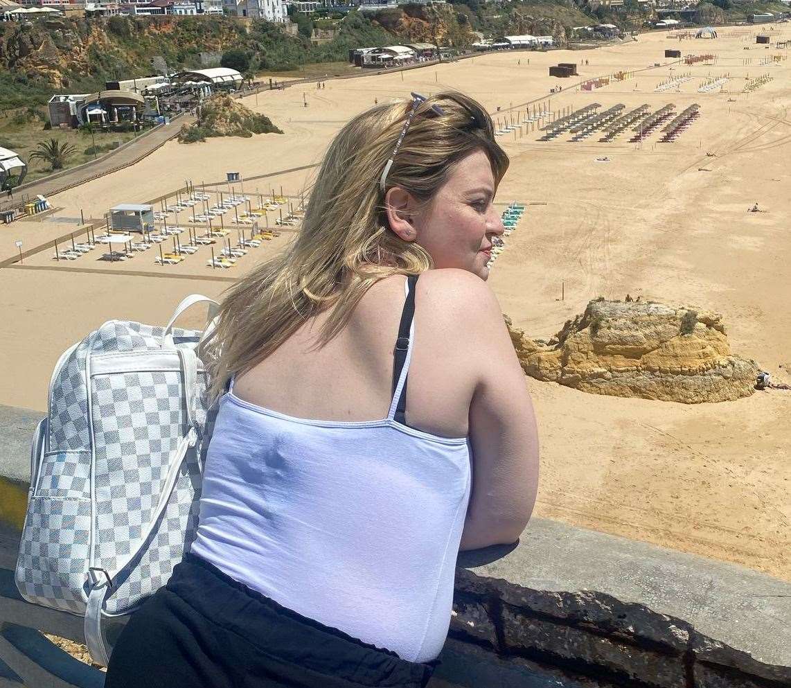 Shannon Bye, 26, enjoying Portugal after the blackout earlier this week. Picture: Ash Williams