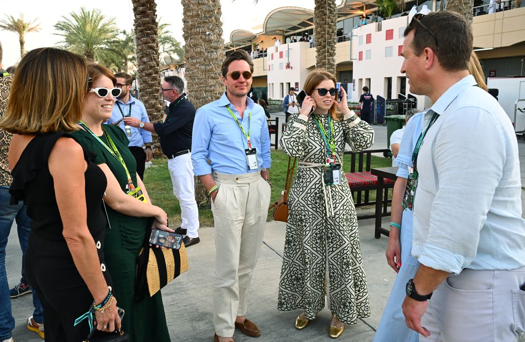 Princess Beatrice and Princess Eugenie in the Paddock prior to the F1 Grand Prix of Bahrain at Bahrain International Circuit on April 13, 2025 in Bahrain, Bahrain