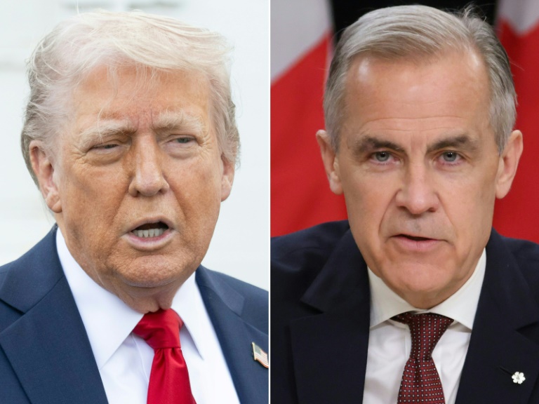 US President Donald Trump (L) has made threats to annex Canada and imposed wide-ranging tariffs on the country since coming to power (SAUL LOEB)