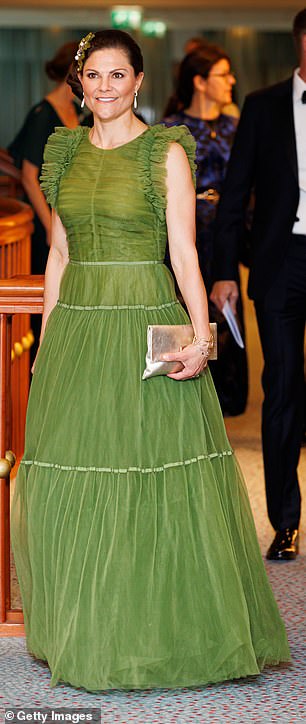 Crown Princess Victoria of Sweden attends the Swedish Chamber of Commerce gala dinner at the Okura Hotel in Amsterdam in 2022