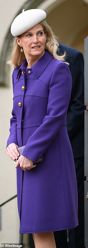 Sophie, Duchess of Edinburgh departs from the Easter Mattins Service at St George's Chapel in 2024