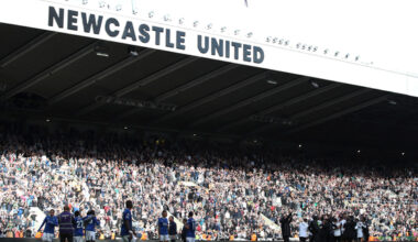 Newcastle United players celebrate at the end of the match after qualifying for the Champions League on May 25. [REUTERS/YONHAP]
