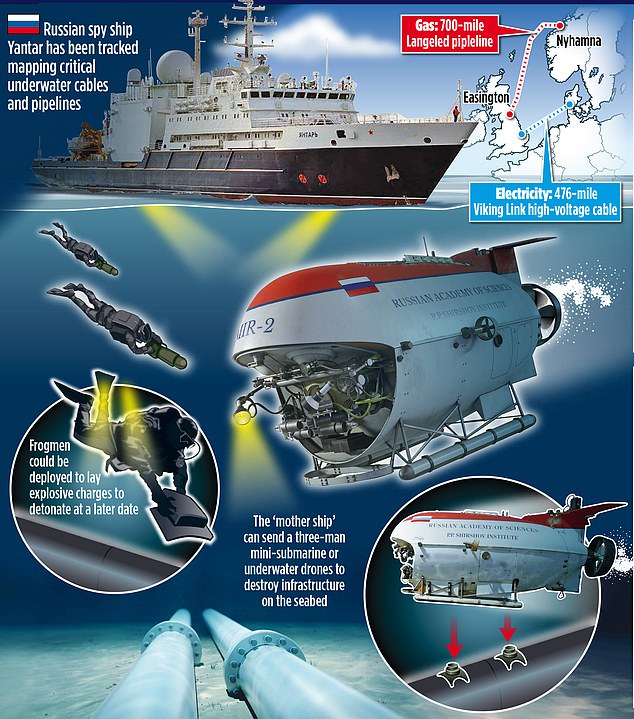Nato base in Britain could be knocked out by undersea cable attack, MPs hear as Russia is blamed for string of seabed missions