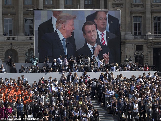 President Trump and French President Emmanuel Macron at Bastille Day in 2017, which allegedly inspired Trump to want one of his own for his birthday