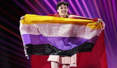 Eurovision acts have reportedly been banned from taking Pride flags onto the stage for the 2025 competition in Switzerland (Last year's winner Nemo pictured with the non-binary flag)