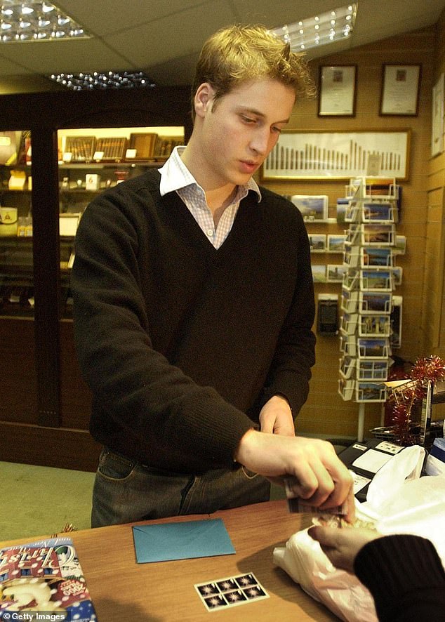 William pays for stamps in a newsagents in St Andrews in 2003