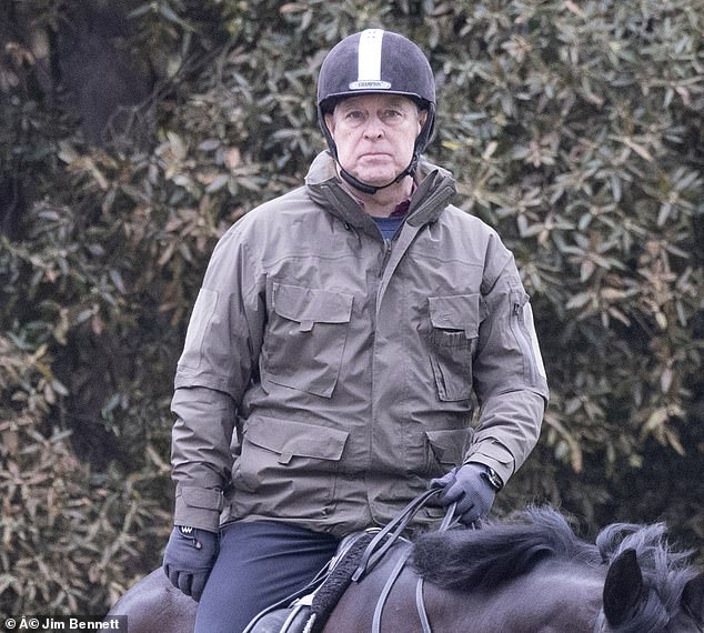 The Duke of York, 65, was seen reflecting aboard the mount as he trotted along the grounds of the Berkshire home