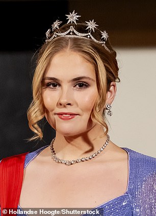 Her daughter Princess Catharina-Amalia selected the glittering design for a state banquet in December 2024