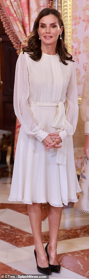 In November 2022, Queen Letizia welcomed the President and First Lady of Paraguay in another dress with a special family connection