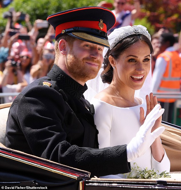 The Sussexes are pictured on their wedding day on May 19, 2018