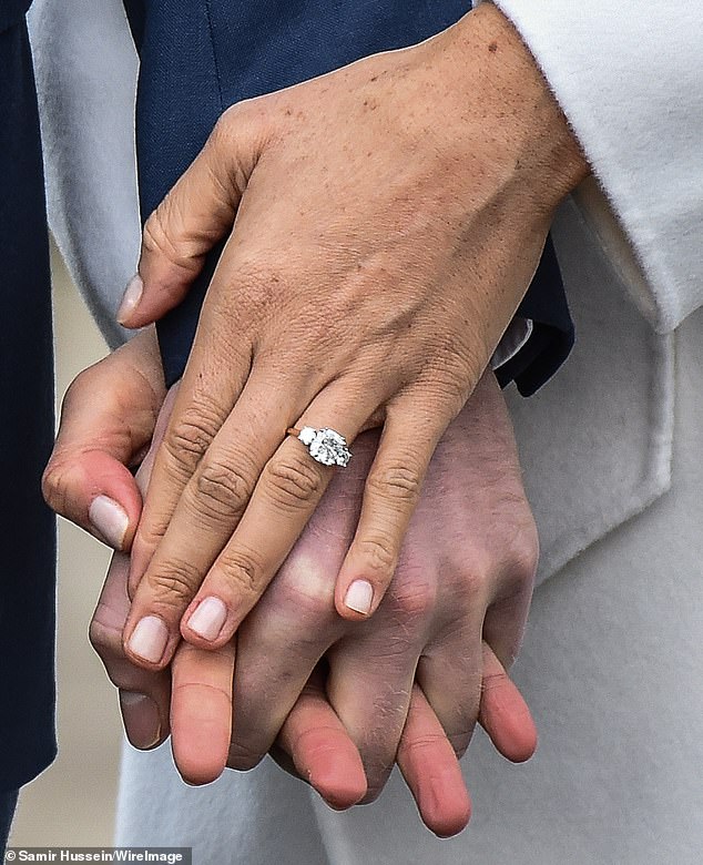 The engagement ring was made with a diamond from Botswana, where they had fallen in love, with two outer diamonds from his late mother Princess Diana's collection