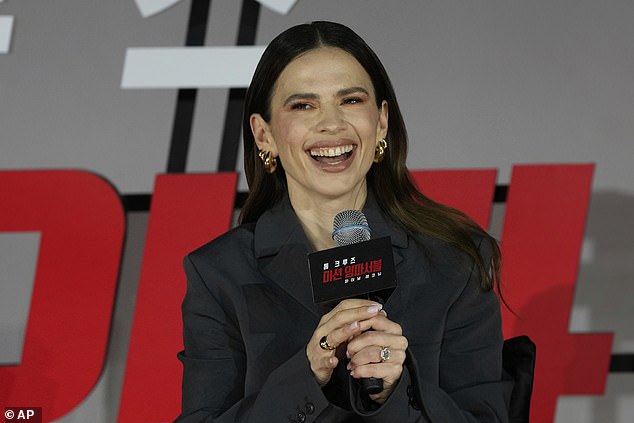 The actor, 62, joined his co-stars to promote the highly-anticipated eighth film in the franchise at the Lotte Tower in Jamsil, Seoul, on Thursday (pictured Hayley Atwell)