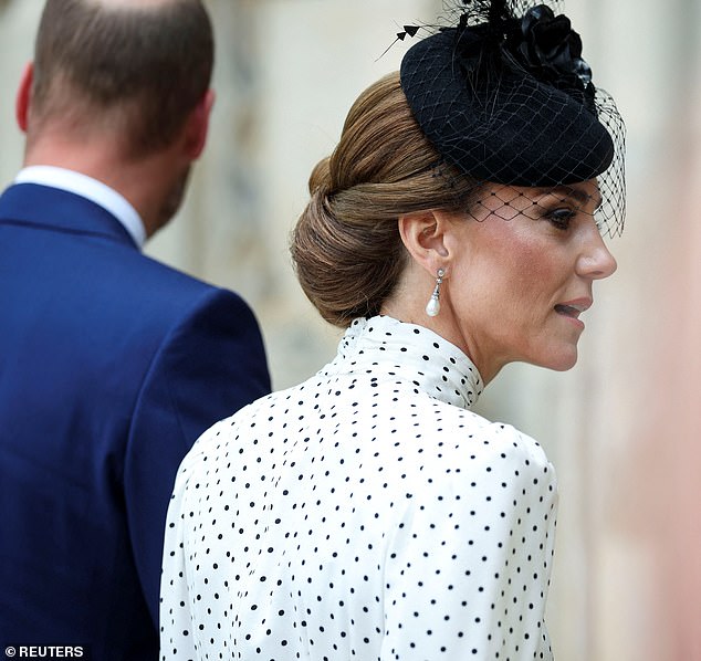 Pictured: The Princess of Wales arrives at Westminster Abbey to attend the Service of Thanksgiving