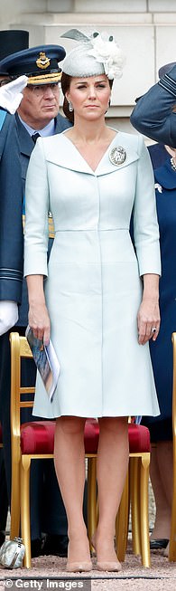Princess Kate's dress coat in pale blue which co-ordinated with William's uniform for 100 years of the RAF in 2018