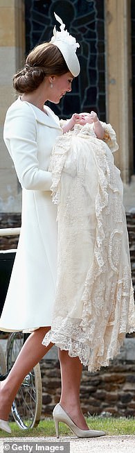 The then Duchess of Cambridge was a dream in cream at Princess Charlotte's christening in Norfolk in July 2015