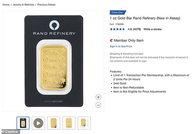 Costco placed a purchase limit on its gold bars