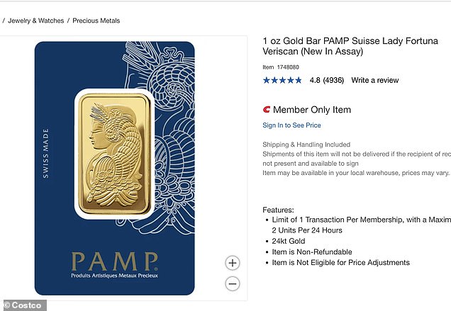 Costco members are only allowed to purchase one gold bar per transaction instead of two
