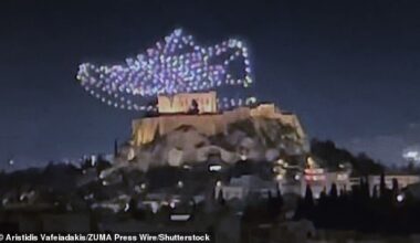A drone show in Athens, Greece appears to show a branded Adidas shoe 'kicking' the Acropolis, according to the country's Culture Minister Lina Mendoni