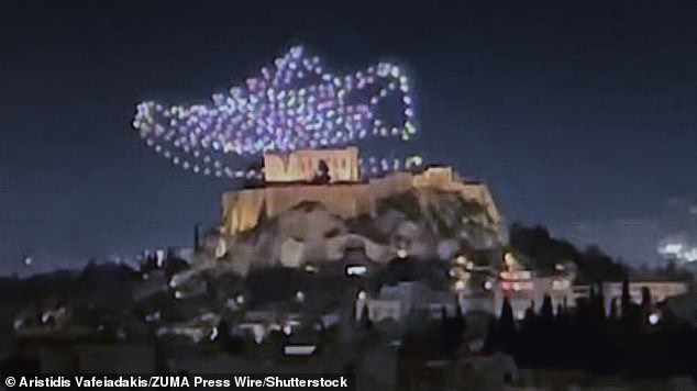 A drone show in Athens, Greece appears to show a branded Adidas shoe 'kicking' the Acropolis, according to the country's Culture Minister Lina Mendoni