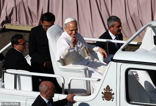 Pope Leo XIV arrives on the popemobile for his inaugural Mass at the Vatican -- May 18, 2025