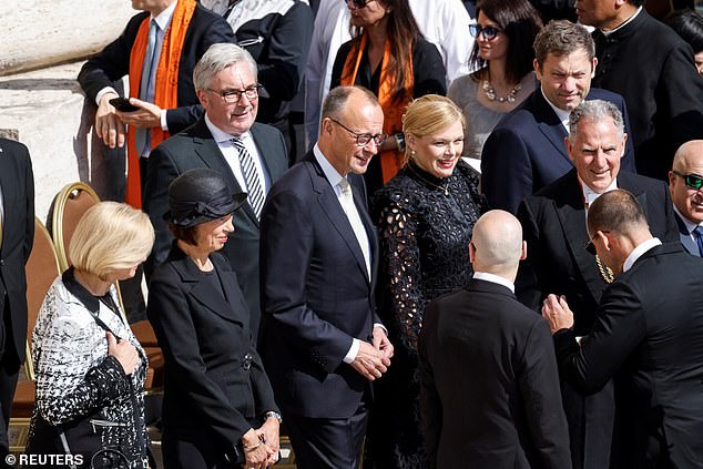 Germany's Chancellor Friedrich Merz arrives for the inaugural Mass of Pope Leo XIV