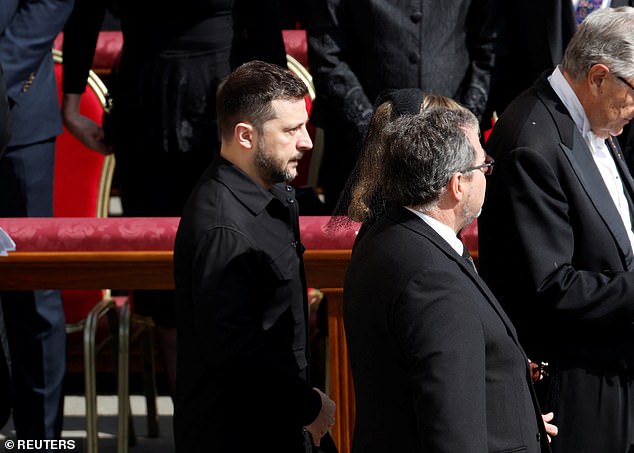 Ukraine's President Volodymyr Zelensky arrives at St Peter's Square to attend Pope Leo XIV's inaugural mass