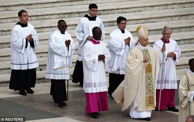 Pope Leo XIV walks during his inaugural mass in St Peter's Square