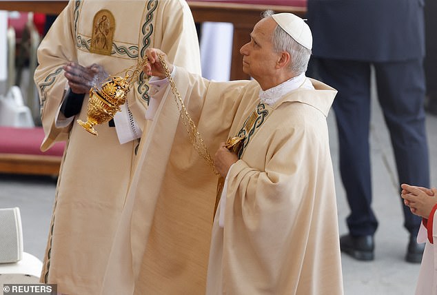 Pope Leo XIV attending his inaugural mass in St Peter's Square this morning