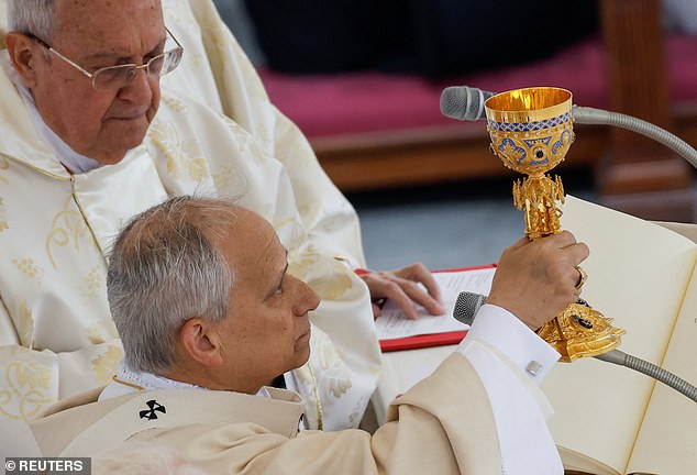 Pope Leo XIV at his inaugural mass in St Peter's Square, at the Vatican