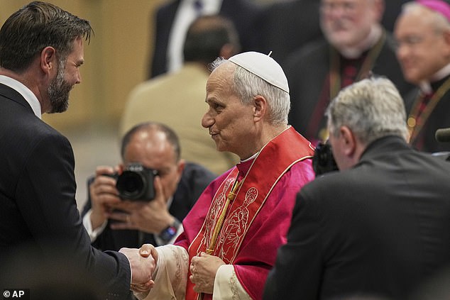 Vice President JD Vance also shook hands with Pope Leo XIV after the formal inauguration of his pontificate in St. Peter's Square