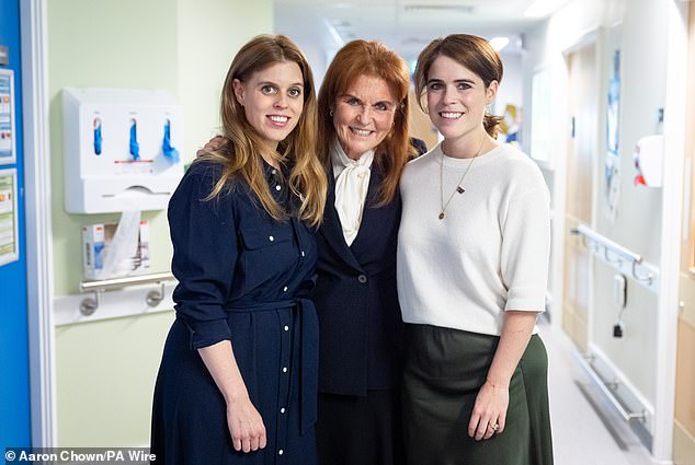 Princesses Beatrice and Eugenie, pictured with their mother, Sarah, Duchess of York, are patrons of the Royal National Orthopaedic Hospital and the Teenage Cancer Trust