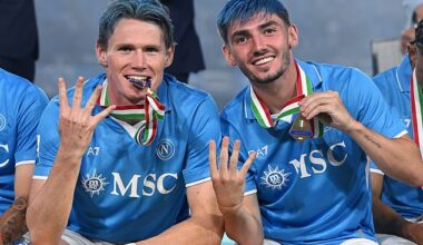Scott McTominay and Billy Gilmour celebrate Napoli's fourth Serie A title