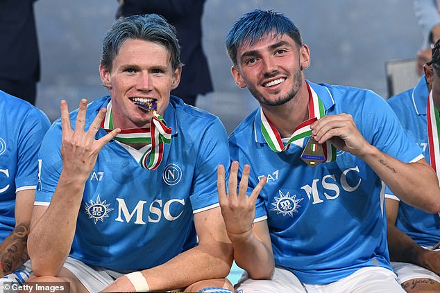 Scott McTominay and Billy Gilmour celebrate Napoli's fourth Serie A title