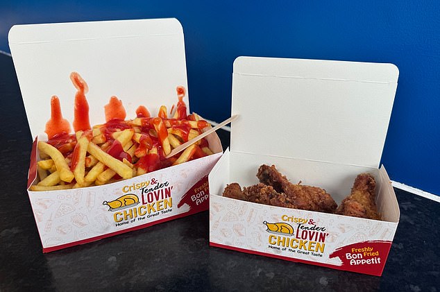 A Food Standards Agency hygiene rating of zero means 'urgent improvement is required'. Pictured: Wings and chips from Perfect Fried Chicken