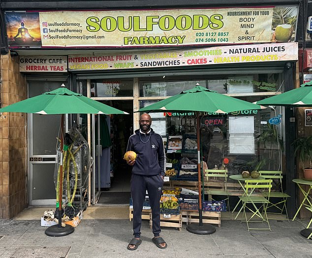 Soulfoods Farmacy owner Osiris Khnum, 56, pictured outside his shop on Leytonstone High Road