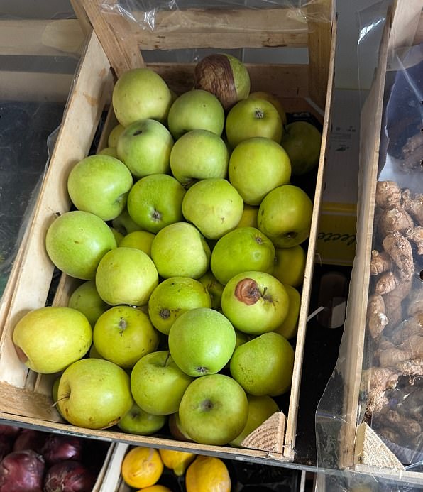 Some apples in the shop, which has a zero hygiene rating, appeared to be rotted