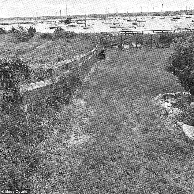 The 16-page lawsuit claims that when she and her husband Michael first purchased the home, the deed did not at all reference any access easements. (Pictured: The small strip of land on the property)