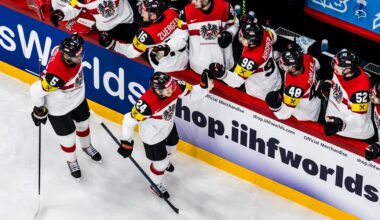 Österrike firar 1-0 mot Tre Kronor i Hockey VM 2025