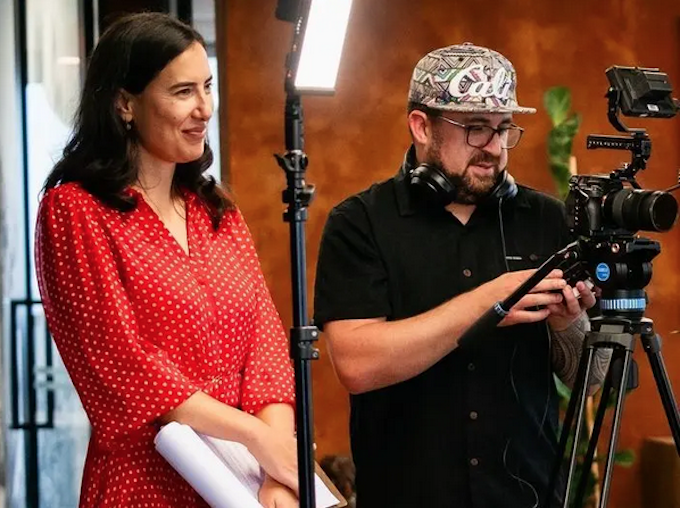 Journalist Cleo Fraser and filmmaker Tuki Laumea at work