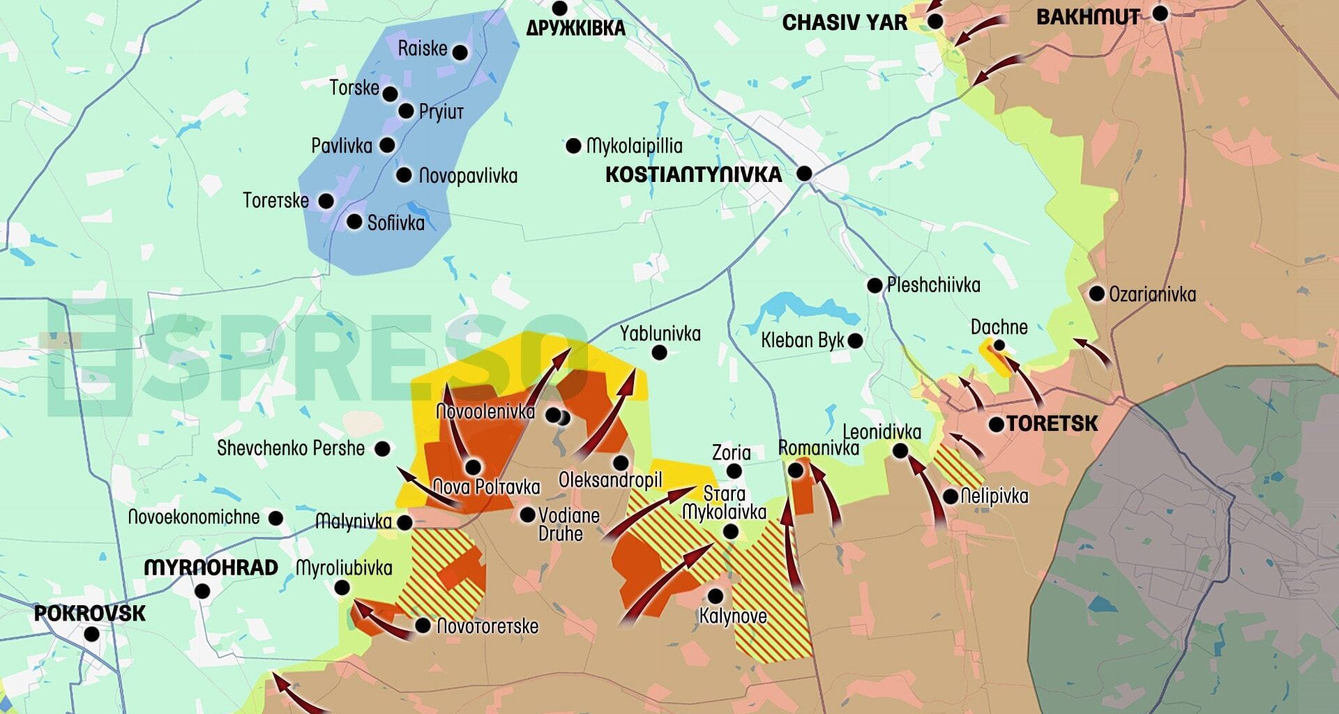 Russia-Ukraine war map update and front analysis. Number of clashes dropped slightly this week, Russia’s major offensive is still ongoing in Pokrovsk and Novopavlivka areas. Ukrainian defense forces hold the front. Localized combat operations are taking place near the border in Sumy region.