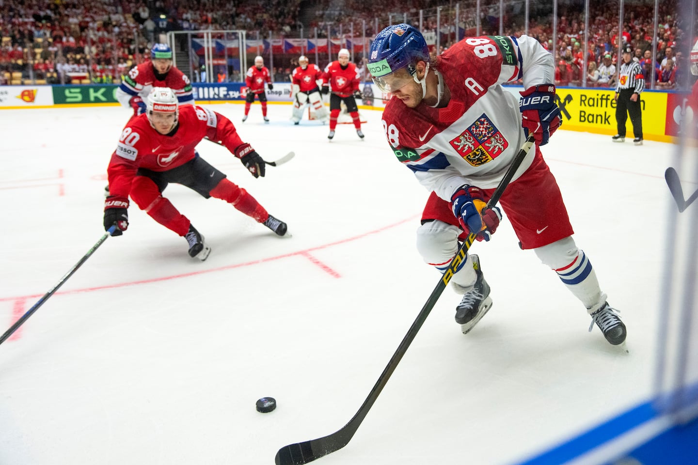 Bruins forward David Pastrnak (right) of the Czech Republic is the leading scorer in the IIHF World Championship with 4 goals and 5 assists in four games.