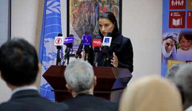 Veronika Boskovic Pohar, the EU Chargée d’Affaires in Afghanistan, during a press briefing on the economic cost of excluding Afghan women. (Photo Credit: @EUinAfghanistan)