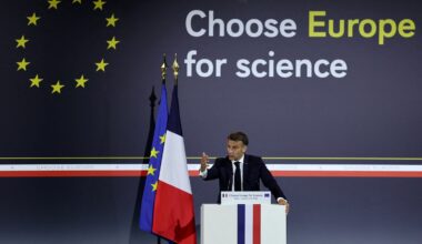 rench President Emmanuel Macron delivers a speech during the "Choose Europe for Science" conference at the amphitheatre of the Sorbonne University in Paris, on May 5, 2025.
