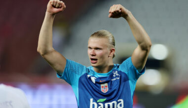 BELGRADE, SERBIA - JUNE 02: Erling Haaland of Norway celebrates after victory in the UEFA Nations League League B Group 4 match between Serbia and Norway at Stadion Rajko Mitić on June 02, 2022 in Belgrade, Serbia. (Photo by Srdjan Stevanovic/Getty Images)