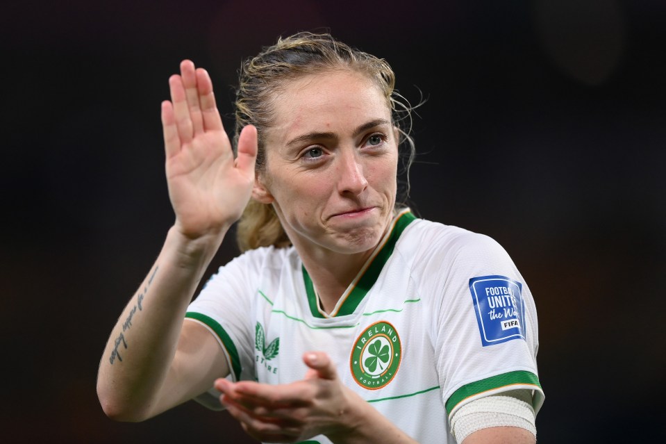 BRISBANE, AUSTRALIA - JULY 31: Megan Connolly of Republic of Ireland claps the fans after the FIFA Women's World Cup Australia & New Zealand 2023 Group B match between Ireland and Nigeria at Brisbane Stadium on July 31, 2023 in Brisbane, Australia. (Photo by Justin Setterfield/Getty Images)